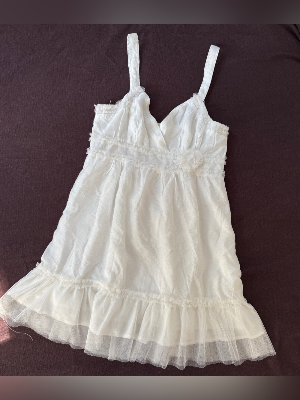 Y2K Mine White Babydoll Mini Dress Tulle Coquette Fairycore M
